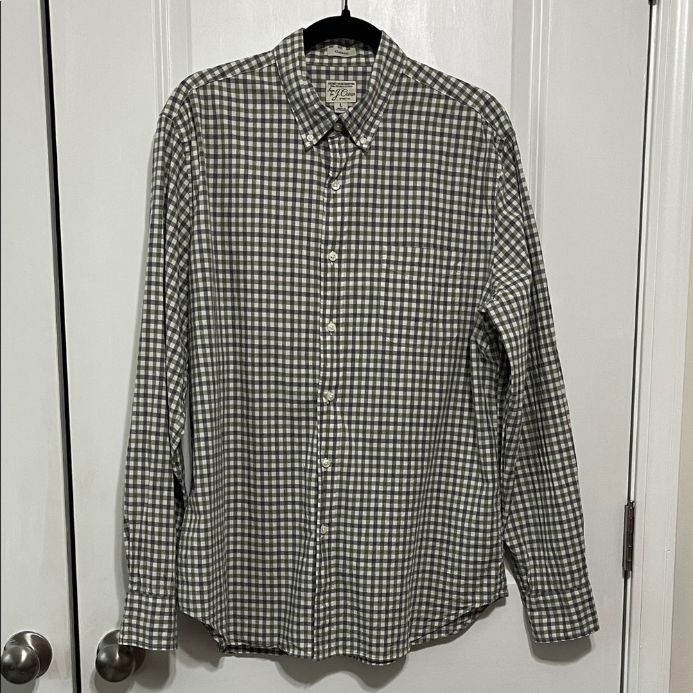 J. Crew Stretch Secret Wash Organic Cotton Poplin Shirt Sz Large